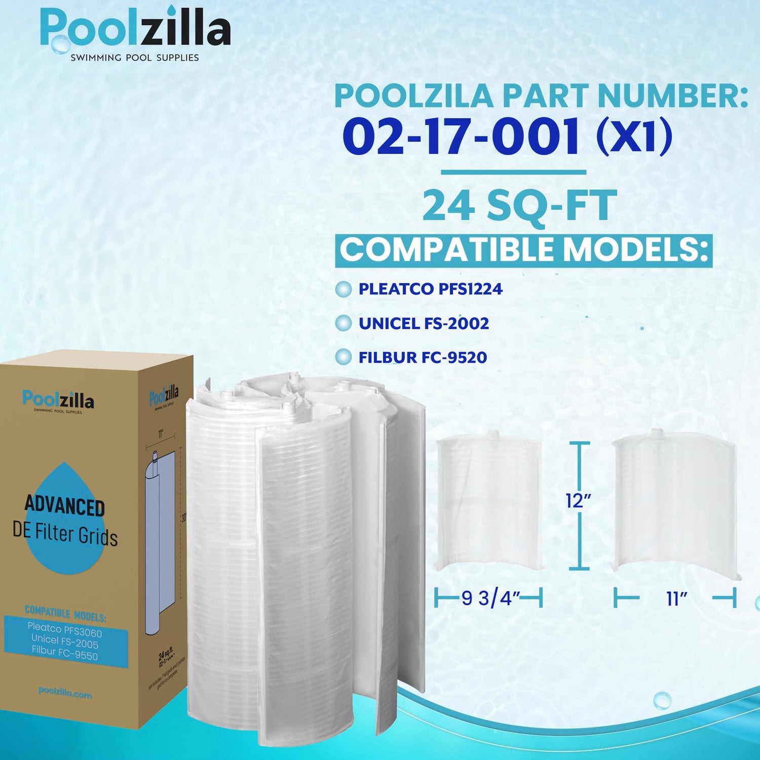 Poolzilla Replacement DE Grid (24 sq ft)- Compatible with Pleatco PFS1224, Unicel FS-2002, Filbur FC-9520