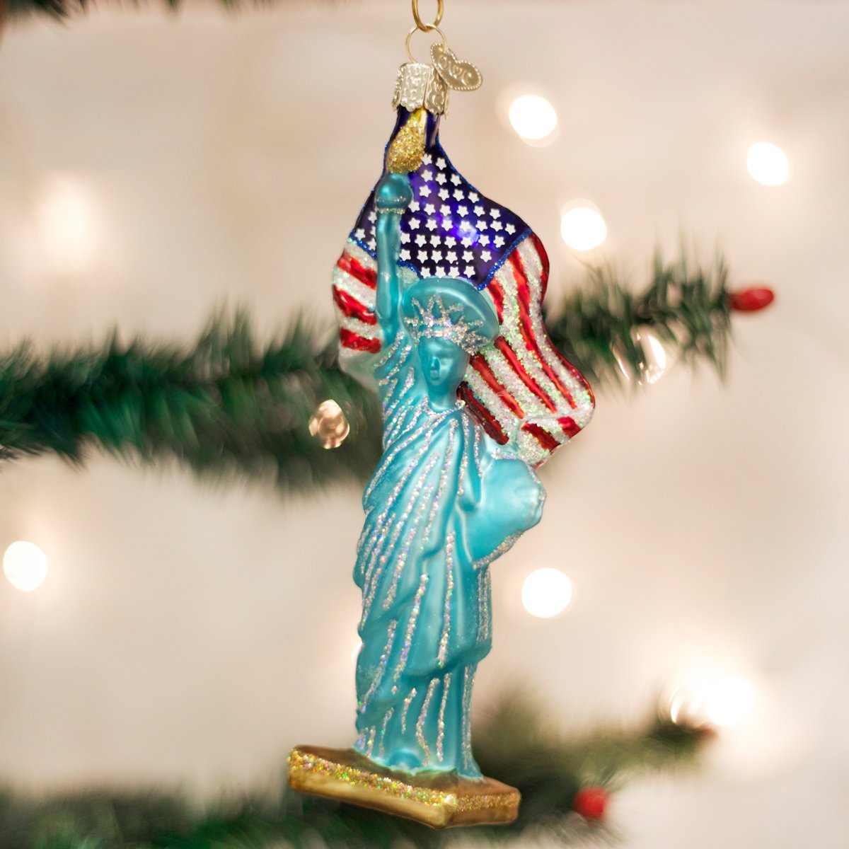 Old World Christmas Cities, Places and Landmarks Glass Blown Ornaments for Christmas Tree Statue of Liberty, 6.5, Multi Color