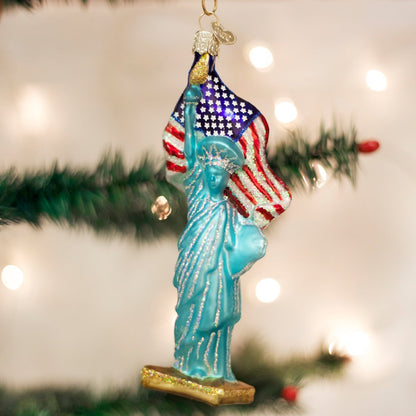 Old World Christmas Cities, Places and Landmarks Glass Blown Ornaments for Christmas Tree Statue of Liberty, 6.5, Multi Color