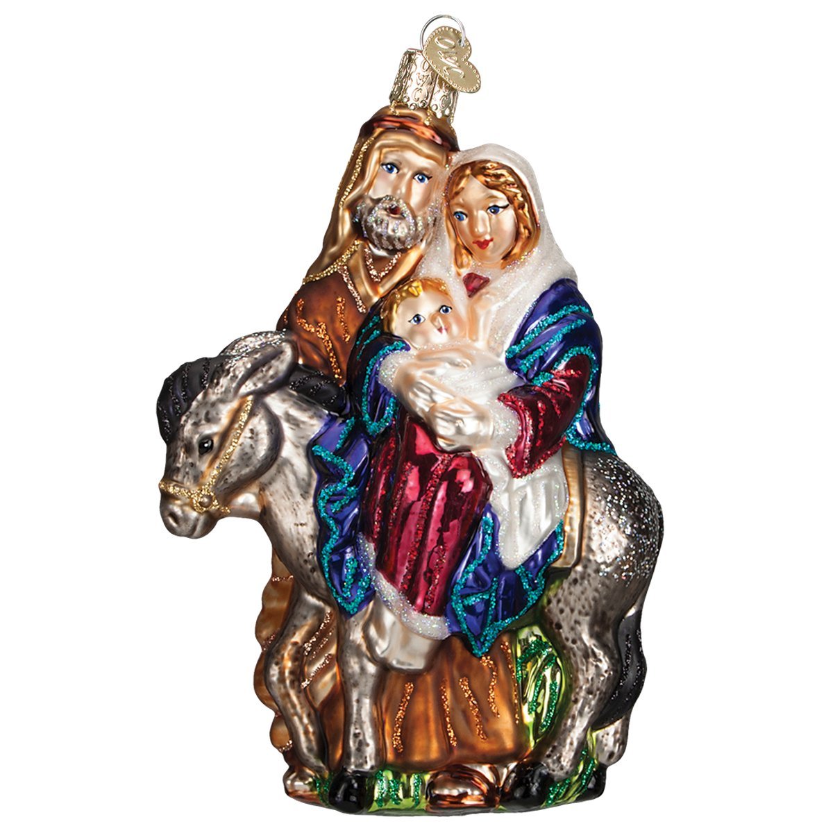 Old World Christmas Spiritual Gifts Flight to Egypt Glass Blown Ornament for Christmas Tree, Handcrafted Holiday Decoration, Religion Collection