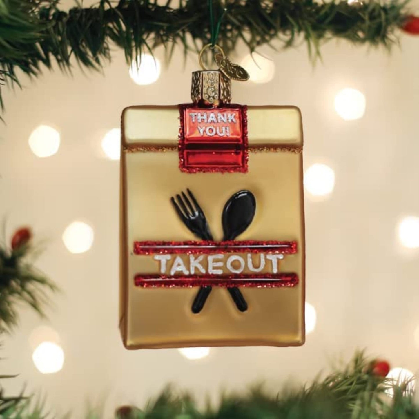 Old World Christmas Takeout Bag Glass Blown Ornament for Christmas Tree