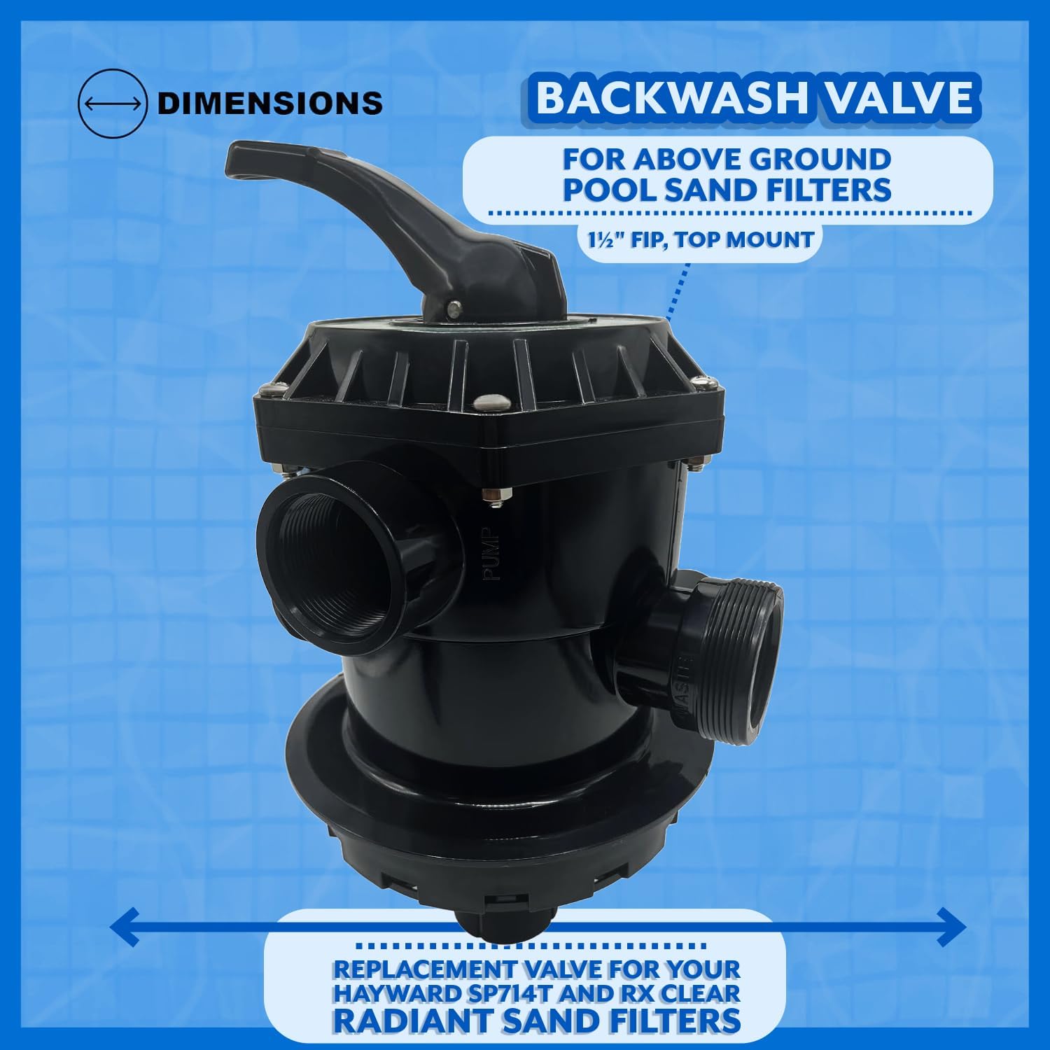 Poolzilla Backwash Replacement Multiport Valve, Compatible with SP-714T Hayward Above Ground Pool Sand Filters | 1-1/2-Inch 6-Way | Top Mount