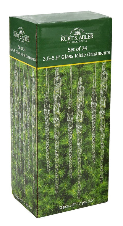 Kurt Adler 3-1/2-Inch-5-1/2-Inch Clear Glass Icicle Ornament Set of 24 Pieces (1)
