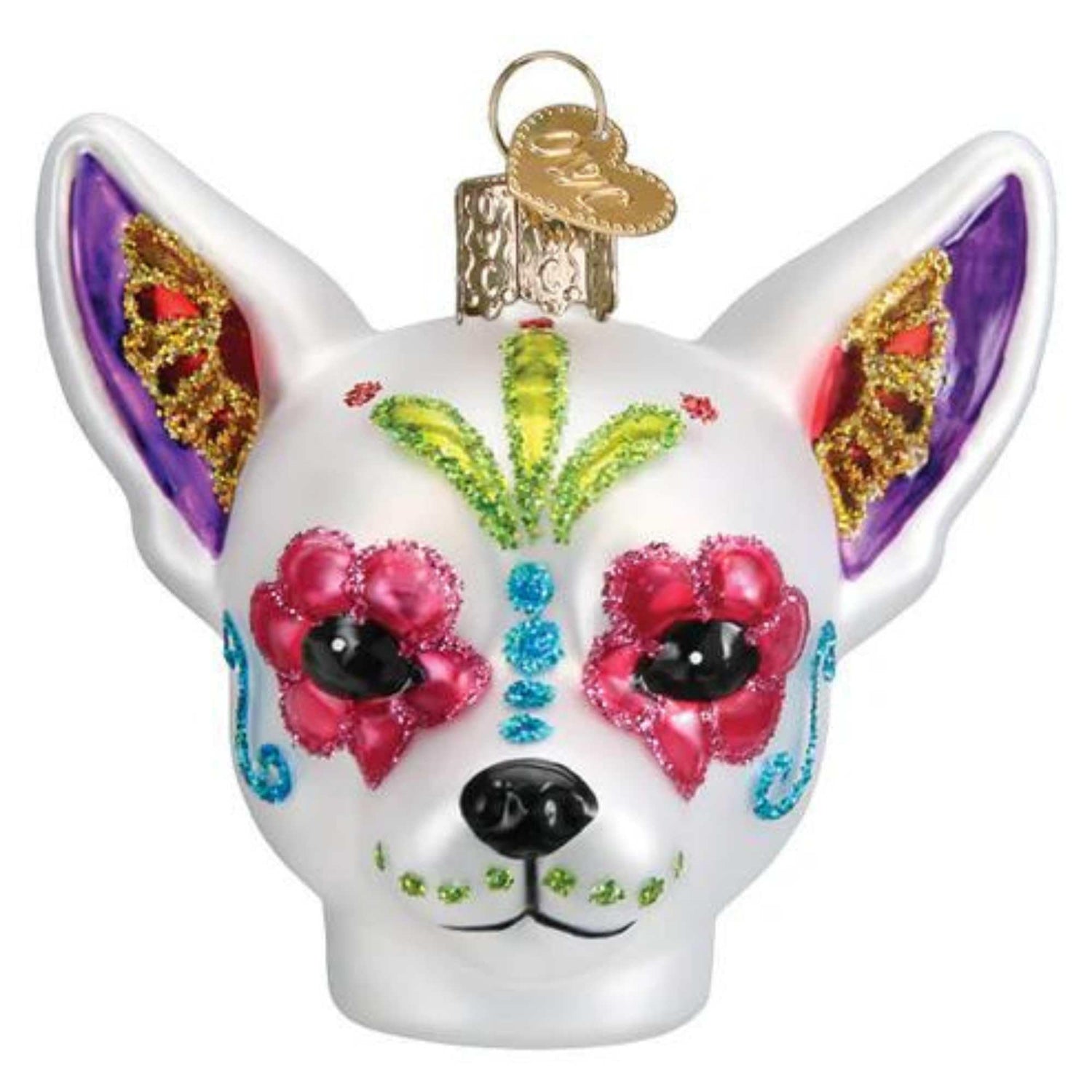 Old World Christmas Dia De Los Muertos Dog Glass Blown Ornament for Christmas Tree, Handcrafted Holiday Decoration, Day of The Dead Collection