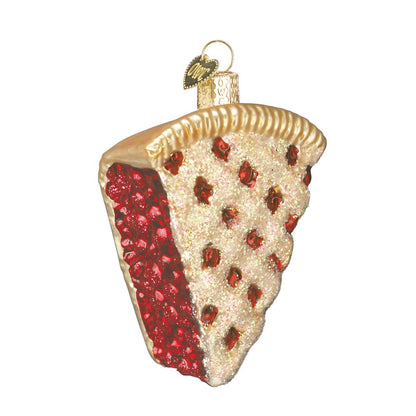 Old World Christmas Piece of Cherry Pie Glass Blown Ornament for Christmas Tree, Handcrafted Holiday Decoration, Dessert Pie Collection