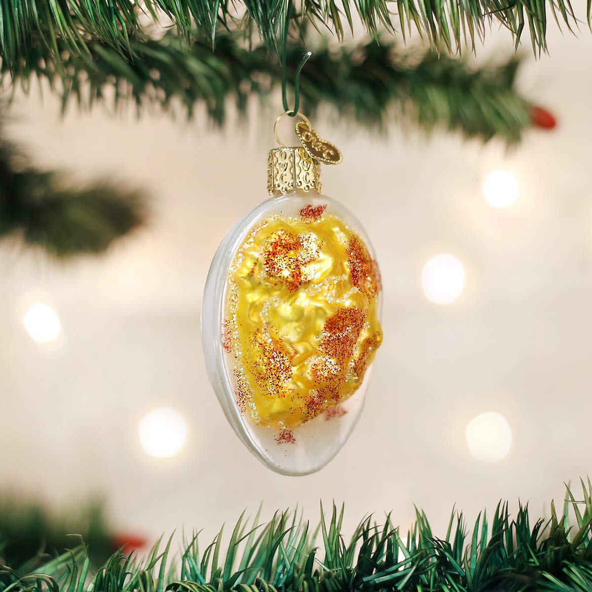 Old World Christmas Ornaments: Various Foods Glass Blown Ornaments for Christmas Tree, Deviled Egg, 2.75 x 2.25