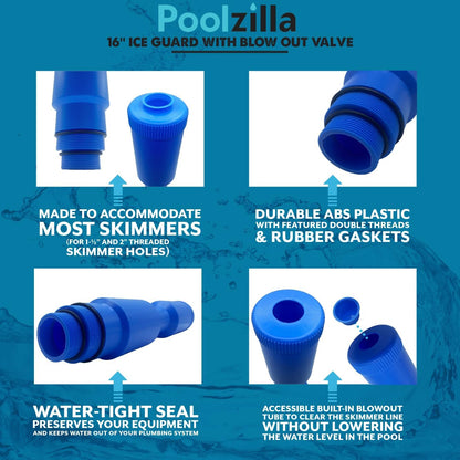 Poolzilla Skimmer Winterizing Plug, 16.5" Ice Guard, Compatible with  1½’’ and 2’’ Threaded Skimmers