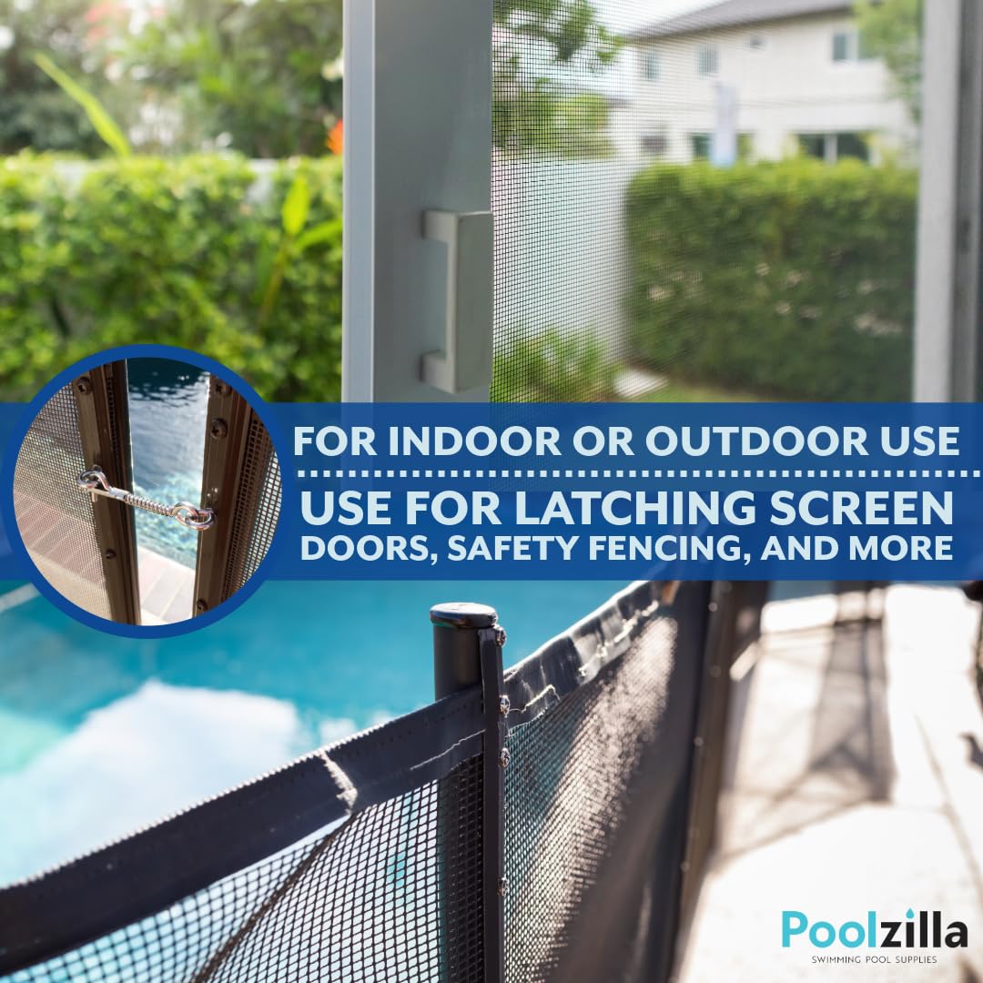 Poolzilla Pool Safety Fence Latch - 3.75’’ in. Spring Hook and Eye Safety Tool for Pool Safety Fencing