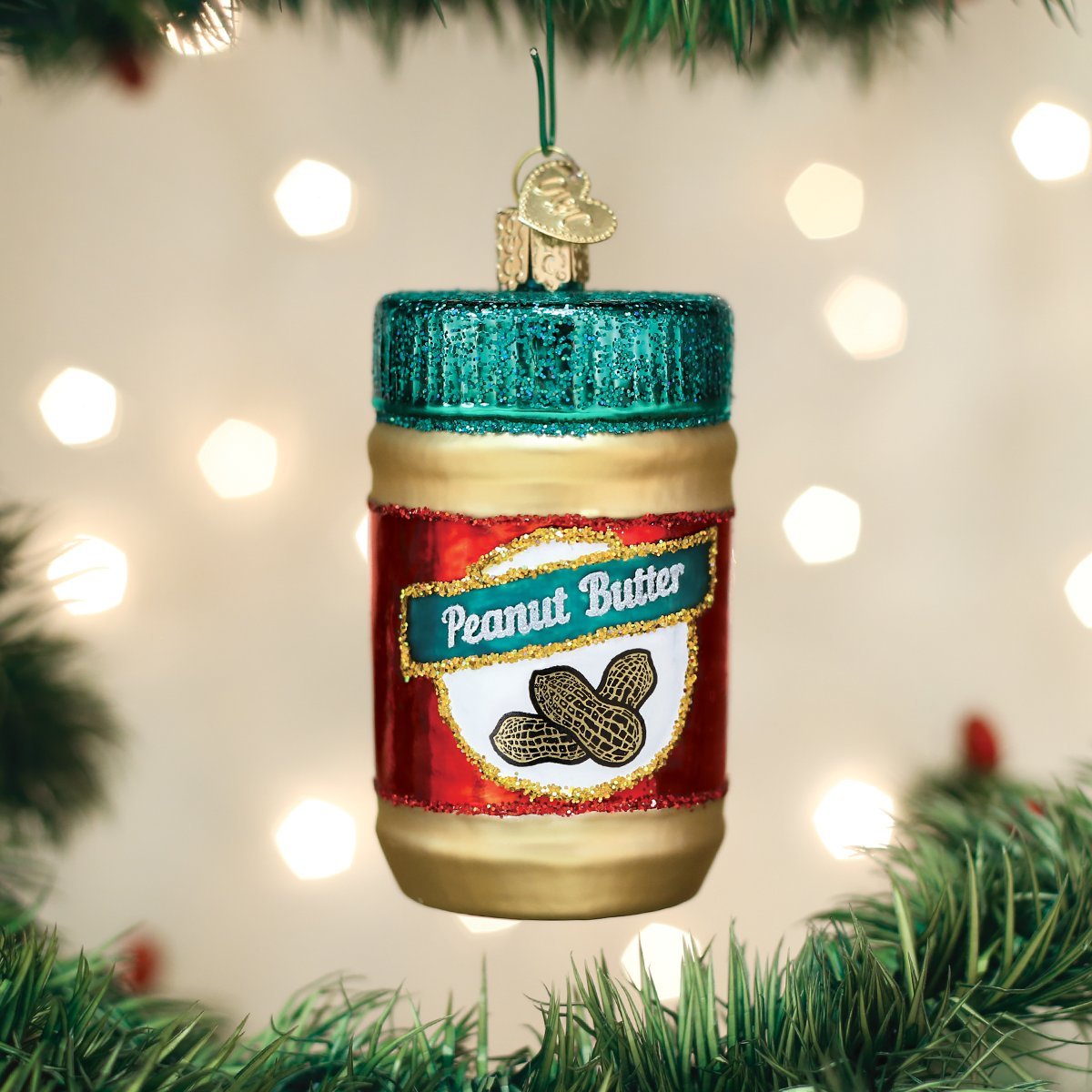 Old World Christmas Jar of Peanut Butter Glass Blown Ornament for Christmas Tree, Handcrafted Holiday Decoration, Food Collection