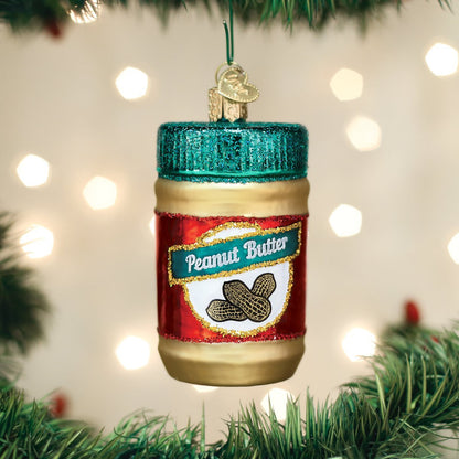 Old World Christmas Jar of Peanut Butter Glass Blown Ornament for Christmas Tree, Handcrafted Holiday Decoration, Food Collection