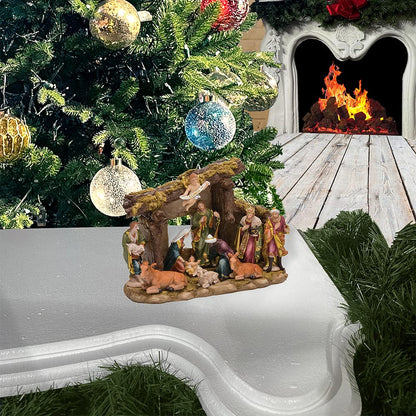 Kurt S. Adler Resin Stable- Kurt Adler Nativity Set with Figures, Brown, 10.38in, 11-Piece