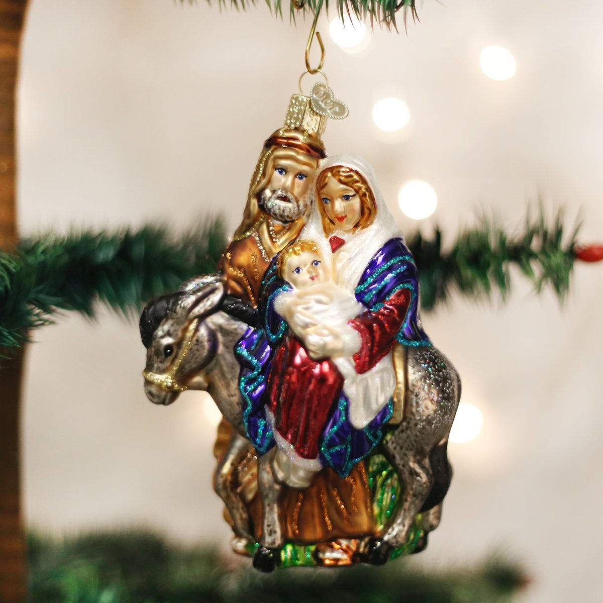 Old World Christmas Spiritual Gifts Flight to Egypt Glass Blown Ornament for Christmas Tree, Handcrafted Holiday Decoration, Religion Collection