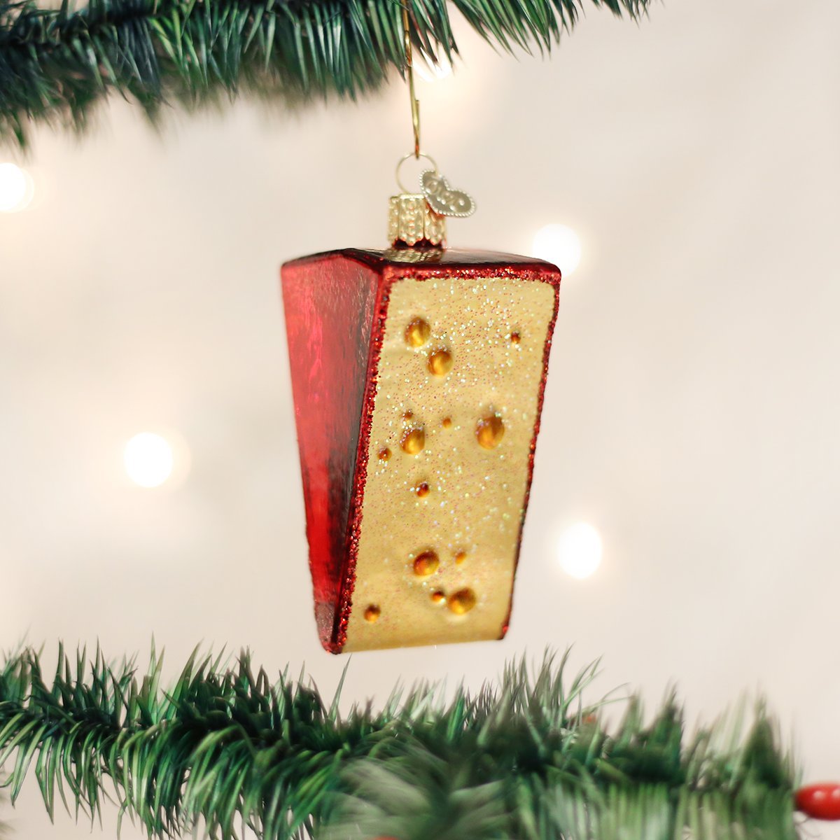 Old World Christmas Cheese Wedge Glass Blown Ornament for Christmas Tree, Handcrafted Holiday Decoration, Food Collection
