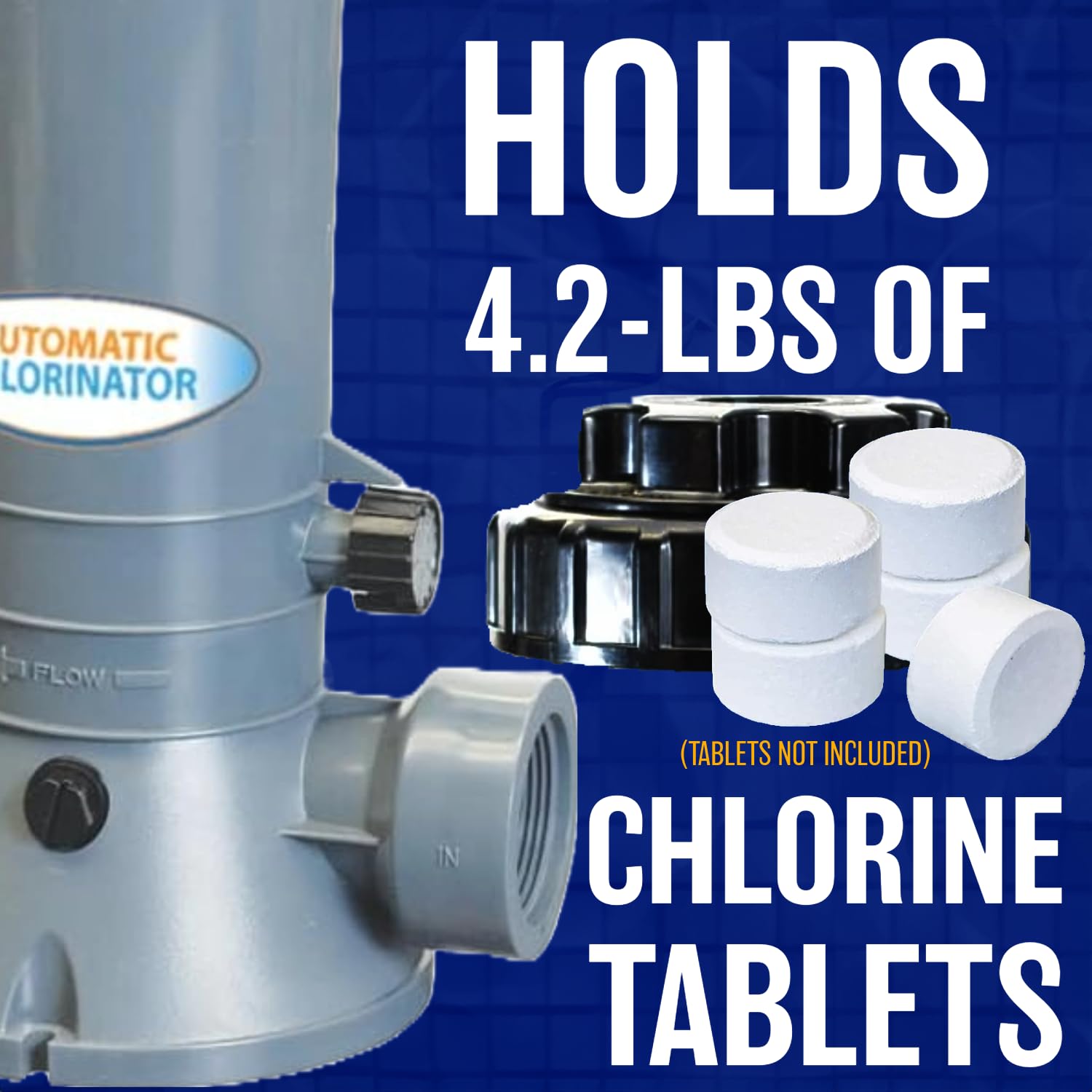 Poolzilla Free Standing Automatic Chlorinator Above Ground Pool - Inground Pool Chlorinator, Inline Pool Filter, Chlorine Feeder 4.2lb Tank