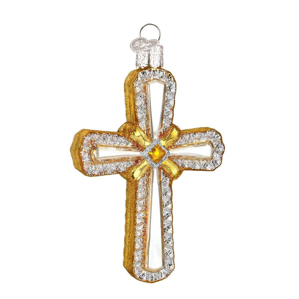 Old World Christmas Holy Cross Glass Blown Ornament for Christmas Tree, Handcrafted Holiday Decoration, Religion Collection