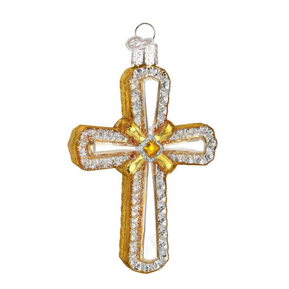 Old World Christmas Holy Cross Glass Blown Ornament for Christmas Tree, Handcrafted Holiday Decoration, Religion Collection