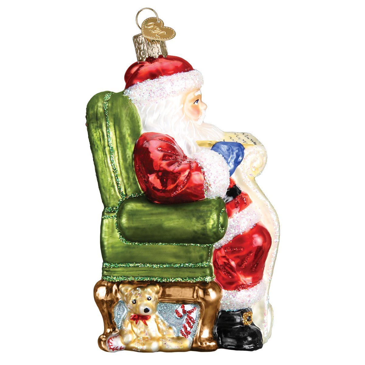 Old World Christmas Santa Checking His List Glass Blown Ornament for Christmas Tree, Handcrafted Holiday Decoration, Santa Collection