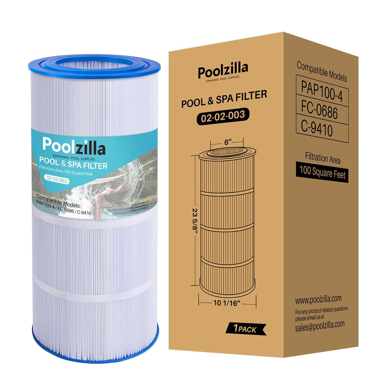 Poolzilla Replacement Pool Filter for Pentair CC100, CCRP100, PAP100, PAP100-4, Unicel C-9410, R173215, Filbur FC-0686, 59054200, 160316, 160354, SP100 Predator 100