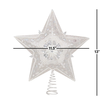 Kurt Adler 13.5-inch Star Treetop with Ivory Pearls and Platinum Glass Glitter