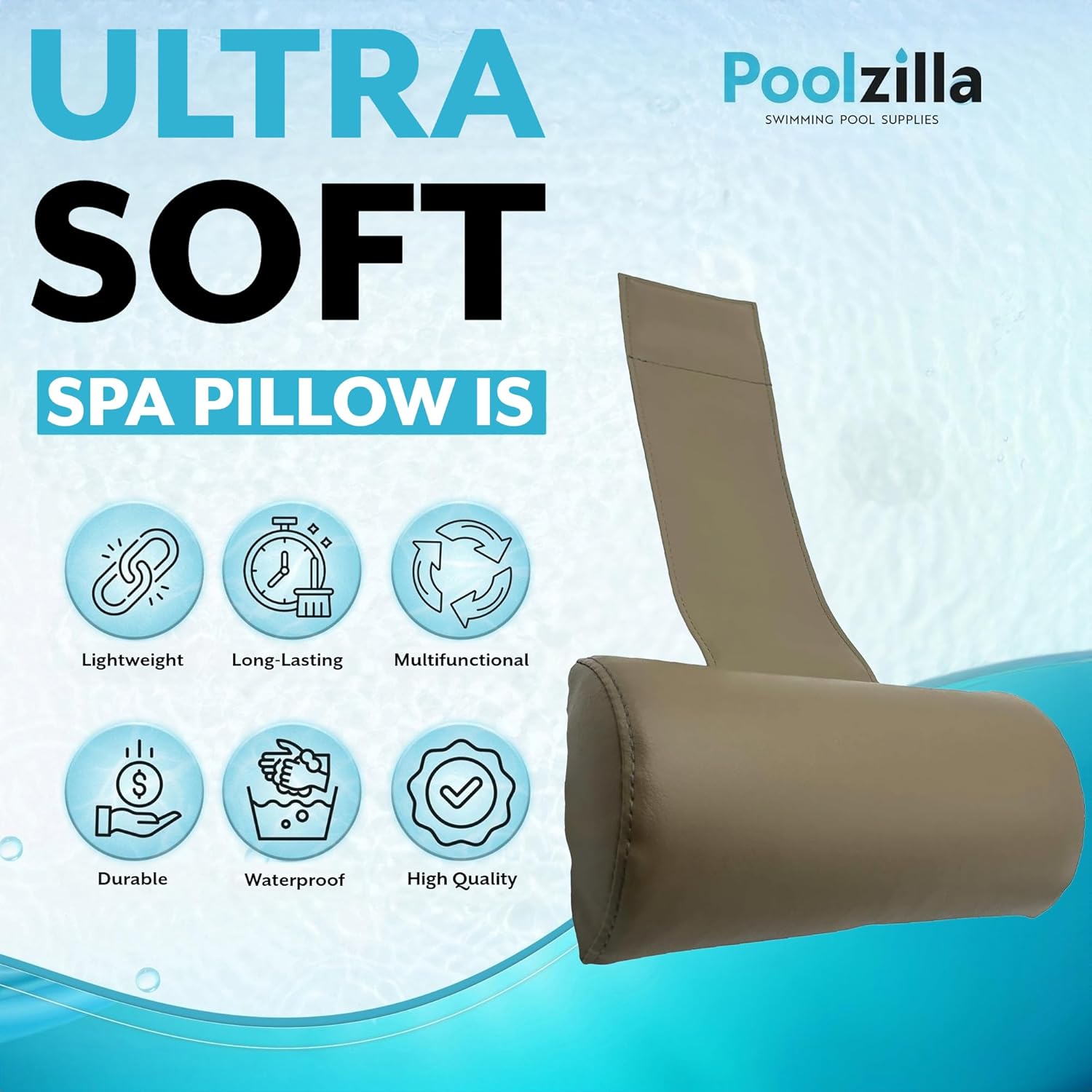 Poolzilla Beige Spa Pillow for Outdoor Hot Tubs