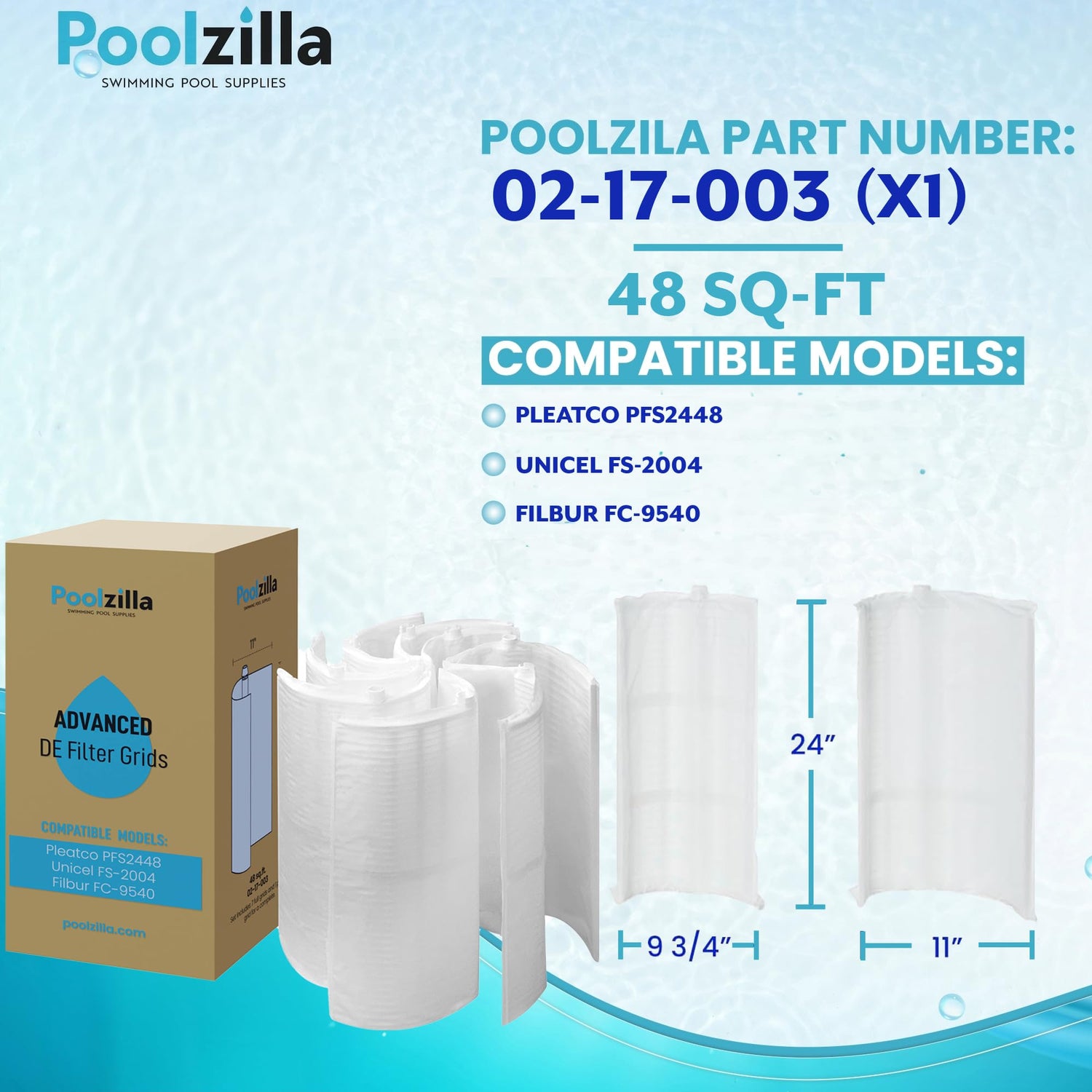 Poolzilla Replacement DE Grid (48 sq ft)- Compatible with Pleatco PFS2448, Unicel FS-2004, Filbur FC-9540