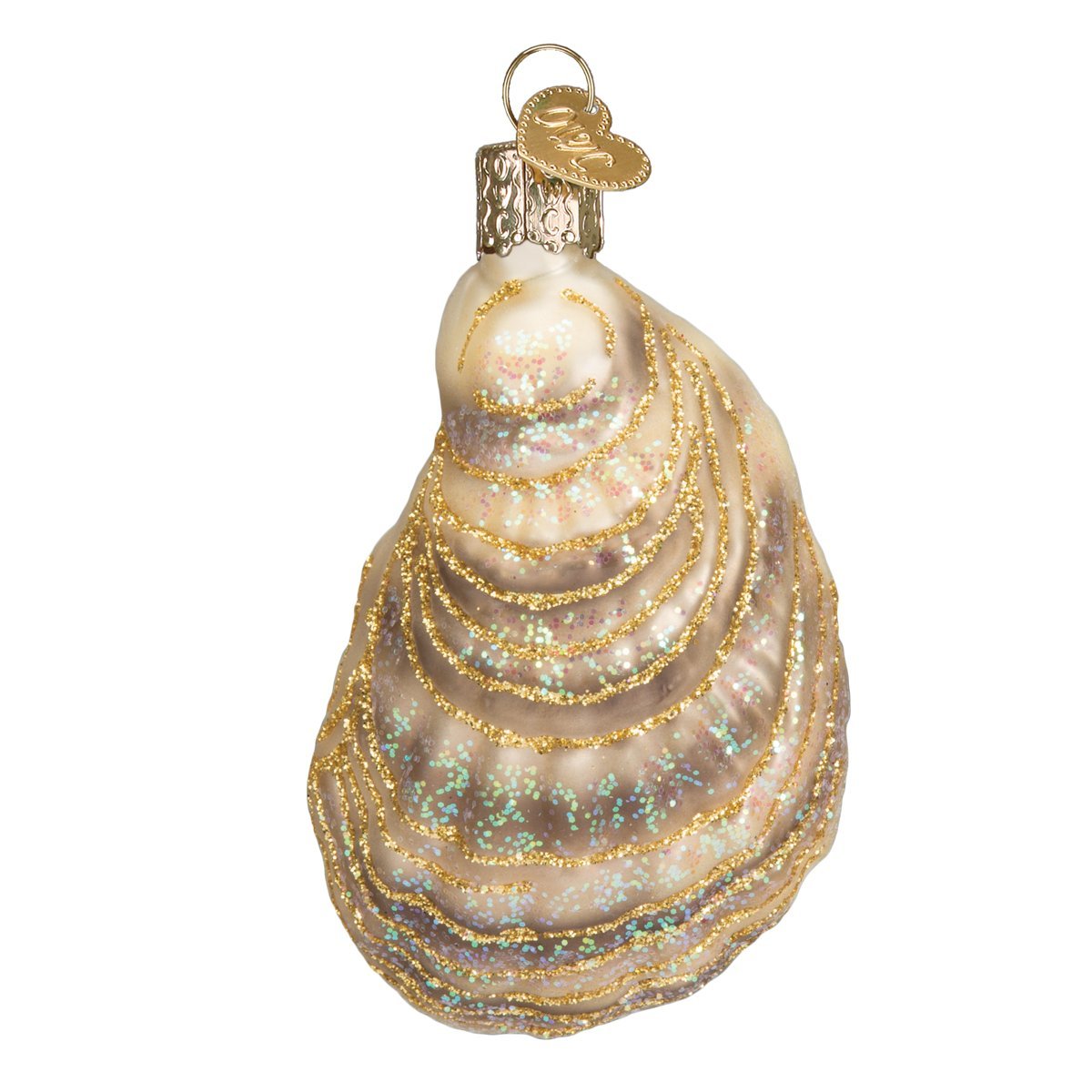 Old World Christmas Ornaments: Beach Shells Glass Blown Ornaments for Christmas Tree, Oyster with Pearl