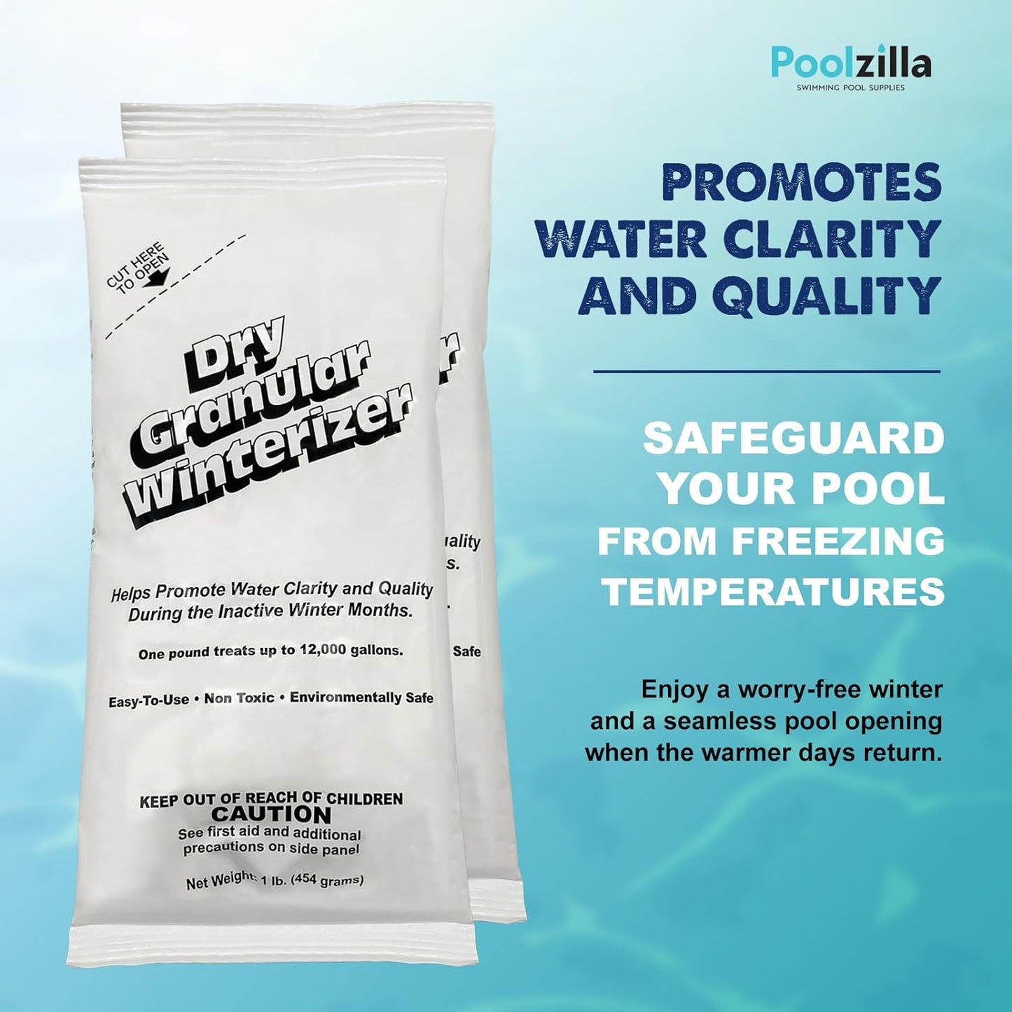 Poolzilla 24,000 Gallon Winterizing Kit, Includes 1 Qt. Winter Clarifier, 1 Qt. Winter Stain & Scale Control, 2 Lbs Winter Oxy Shock, 2 Lbs Winterizer