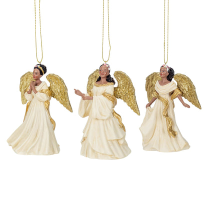 Kurt Adler IVORY AND GOLD AFRICAN AMERICAN ANGEL ORNAMENT - 3 ASSORTED