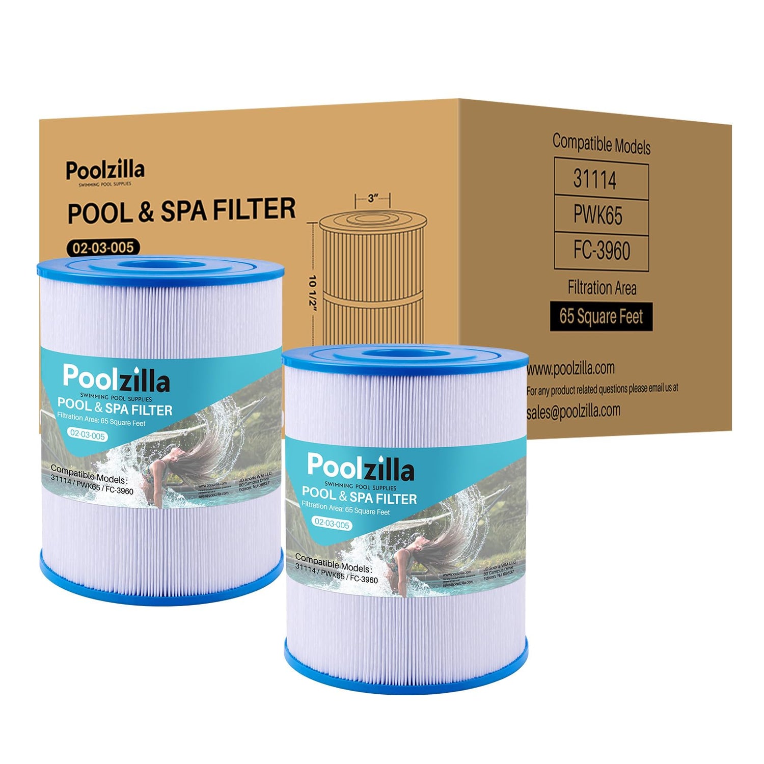 Poolzilla Replacement Spa Filter for Watkins 31114, Unicel C-8465, Pleatco PWK65, Filbur FC-3960, 71827, 71828, Tiger River Caspian, Bengal, Sumatran, Caldera 76136