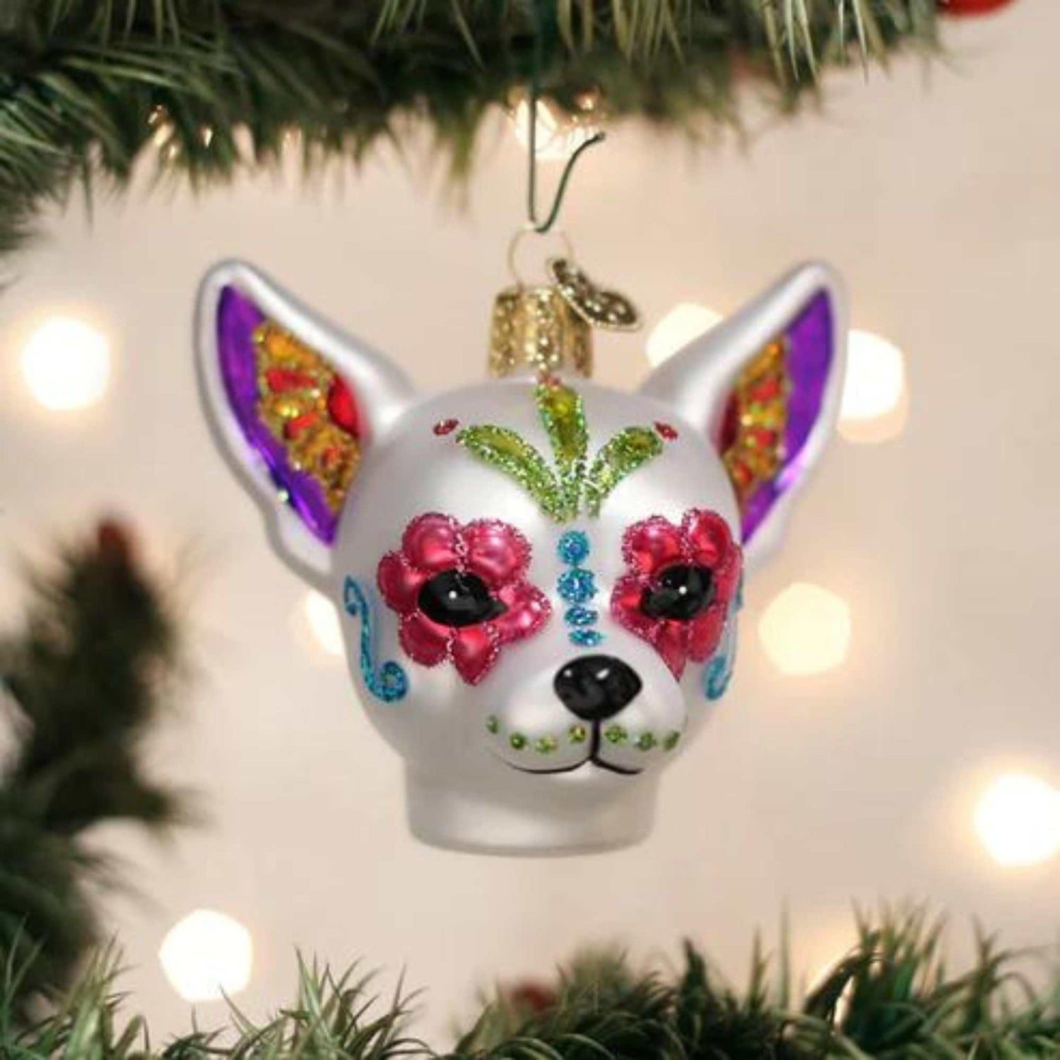 Old World Christmas Dia De Los Muertos Dog Glass Blown Ornament for Christmas Tree, Handcrafted Holiday Decoration, Day of The Dead Collection
