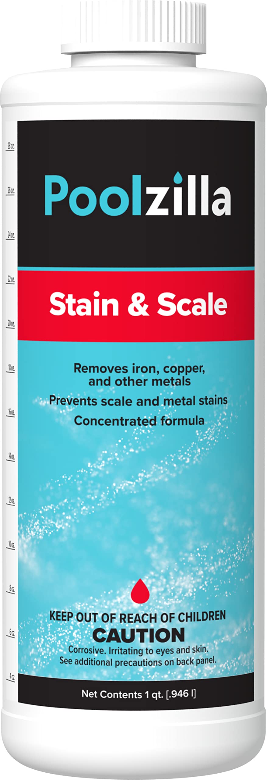 Poolzilla Stain & Scale (1QT) Removes Iron, Copper & Other Metals, Prevents Staining