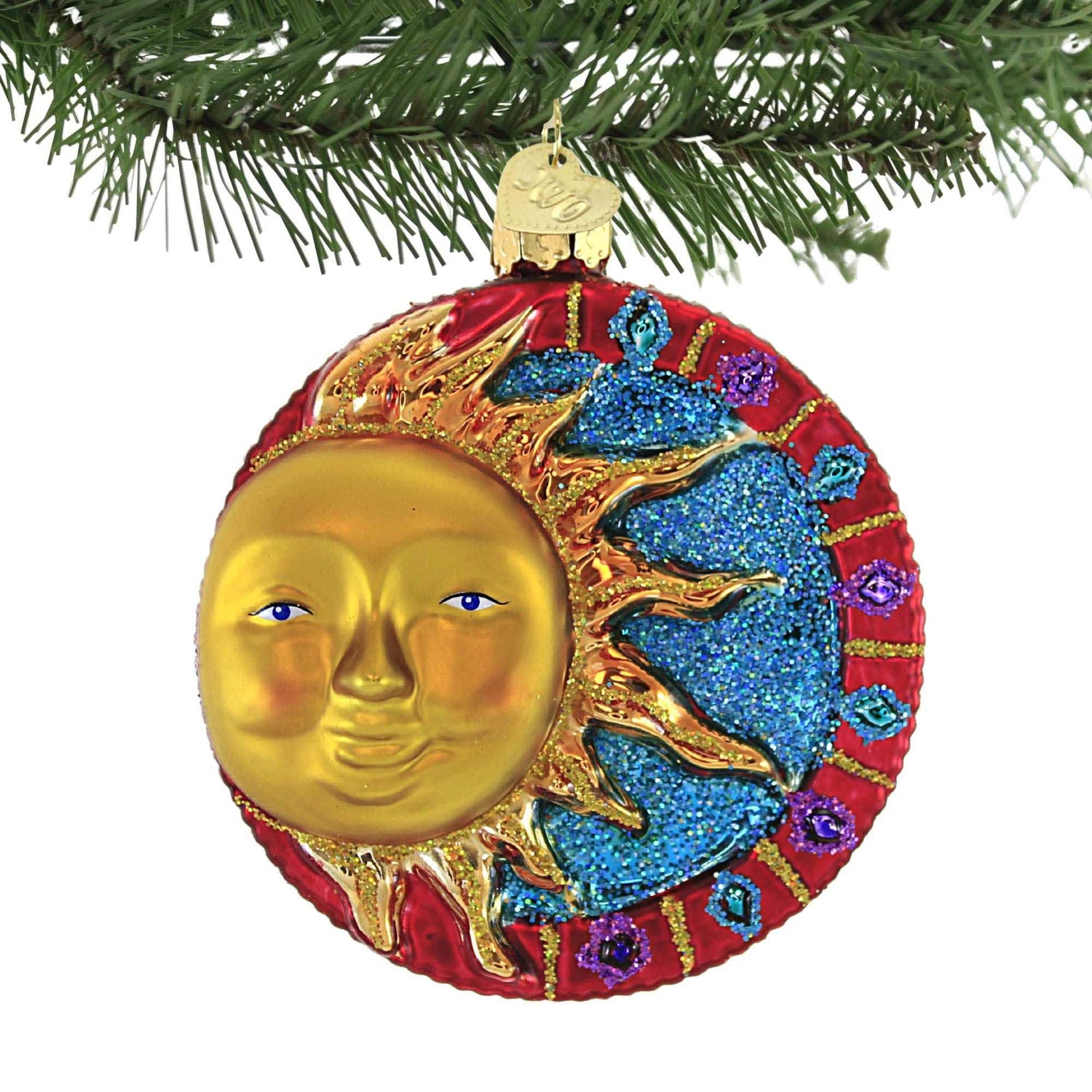 Old World Christmas Jeweled Sun Glass Blown Ornament for Christmas Tree, Handcrafted Holiday Decoration, Outer Space Collection