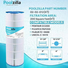 Load image into Gallery viewer, Poolzilla 1 Pack Pool Filter Cartridge Replacement for PAP200, Pentair CC200, Filbur FC-0688, Unicel C-9419, Aladdin 29902, Baleen AK-8005, Pure N Clean PC-0688, R173217, Predator 200, SD-00071