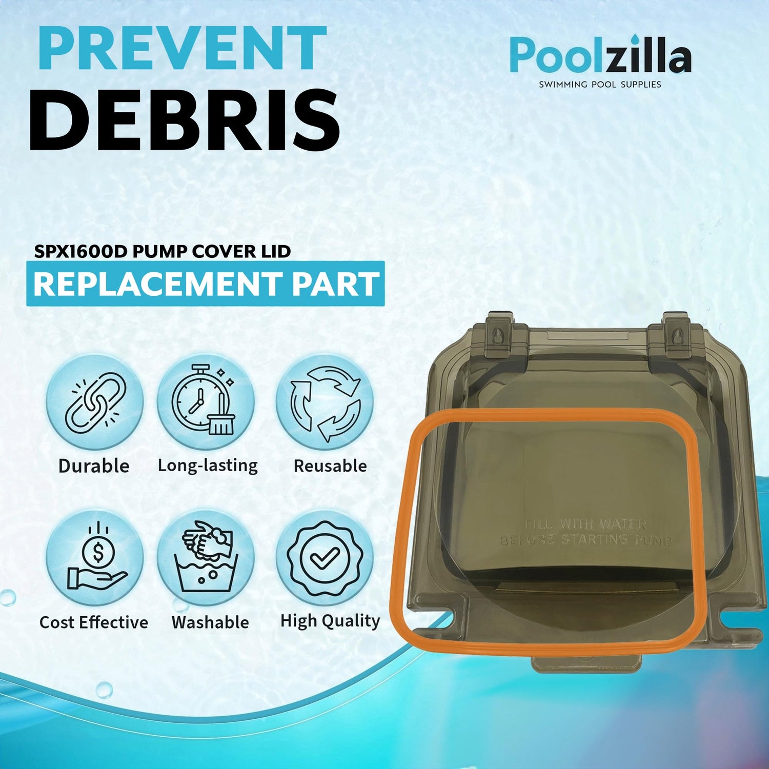 Poolzilla SPX1600D Pump Cover Lid Replacement with Gasket, Compatible with Hayward Super Pump SP1600X5 SP1605X7 SP1607X10 SP1608X10 SP1610X15 SP1611X15 SP1615X20 SP1616X20 SP1621X25