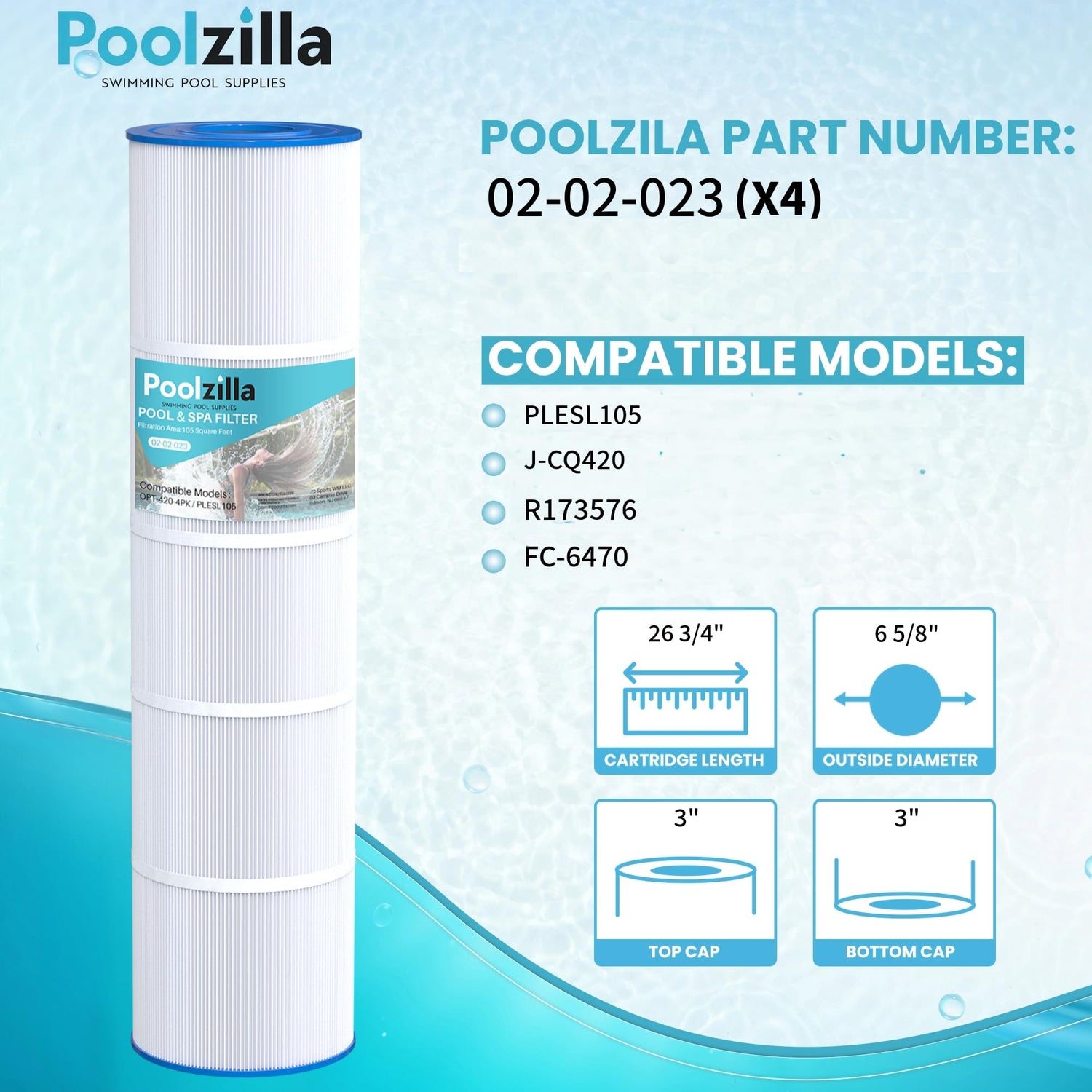 Poolzilla Replacement Pool Filter for PLESL105, J-CQ420, Pentair CCP420, R173576, R173476, Filbur FC-6470, FC-1977, PLESL105, PCC105, Unicel C-7471