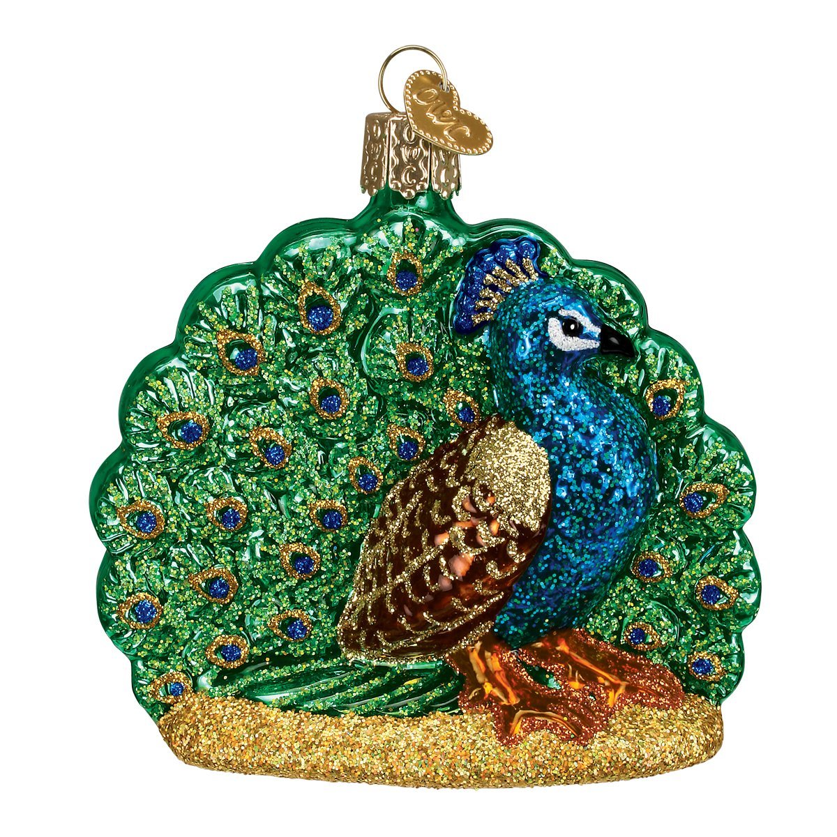 Old World Christmas Proud Peacock Glass Blown Ornament for Christmas Tree, Handcrafted Holiday Decoration, Wildlife Animal Collection