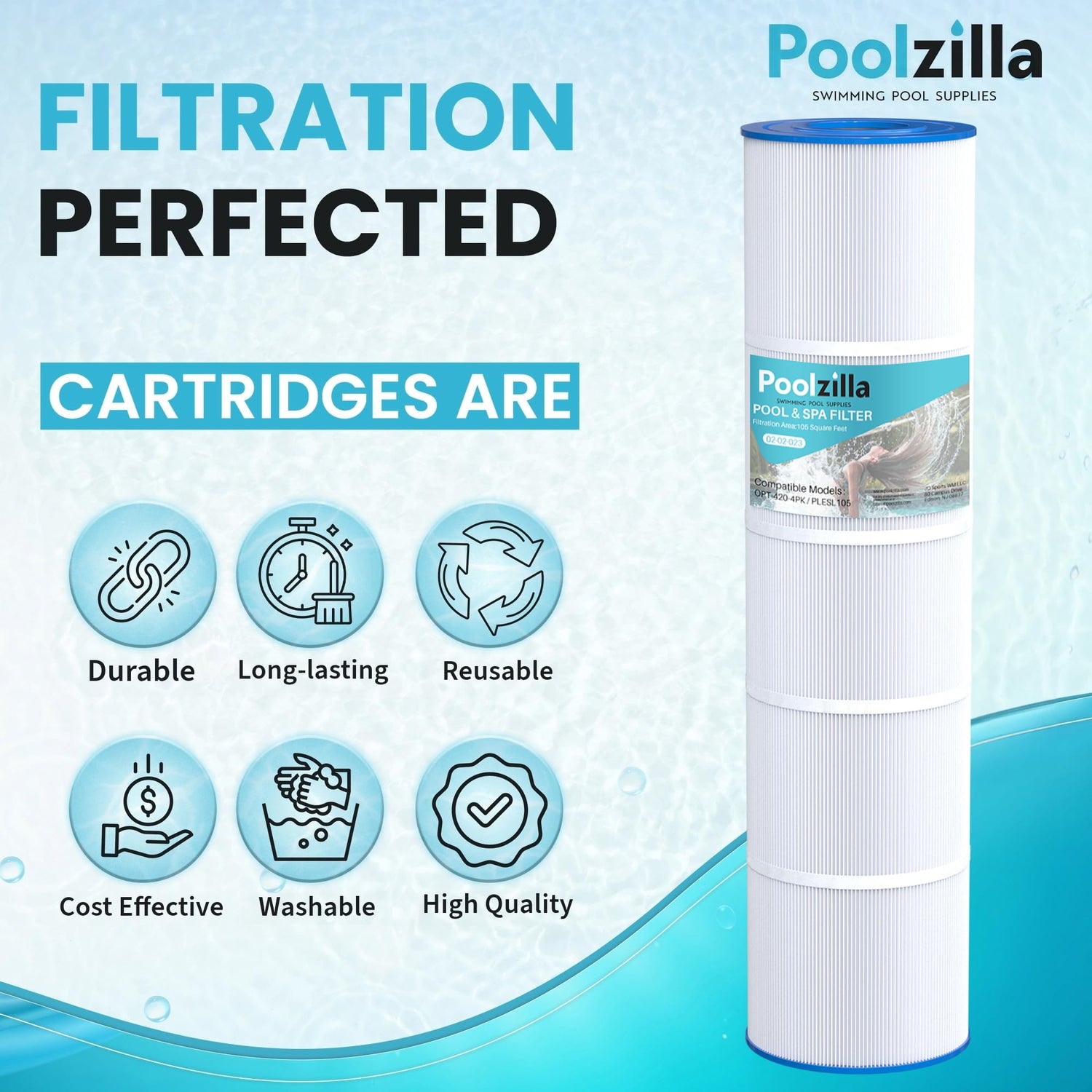 Poolzilla Replacement Pool Filter for PLESL105, J-CQ420, Pentair CCP420, R173576, R173476, Filbur FC-6470, FC-1977, PLESL105, PCC105, Unicel C-7471