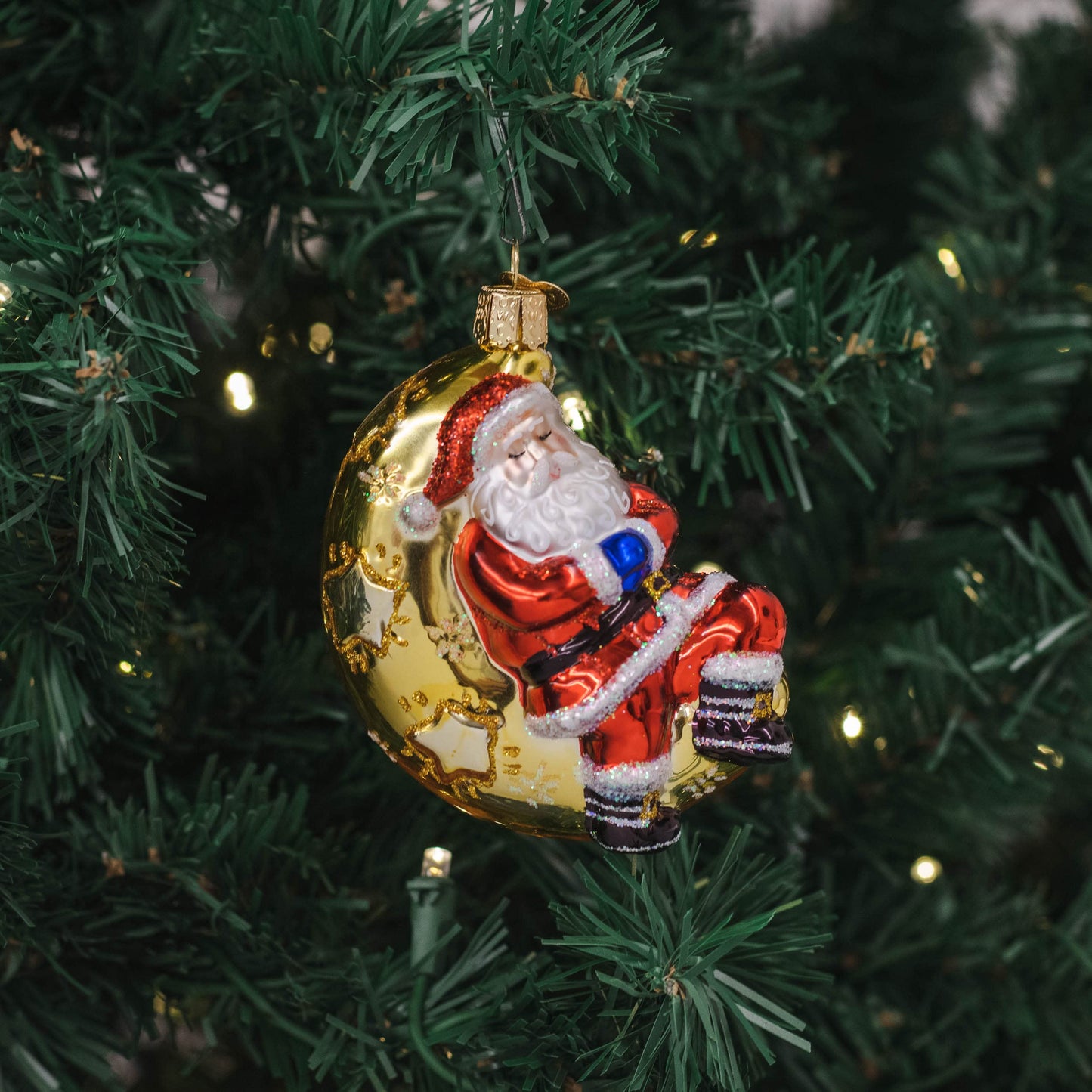 Old World Christmas Moonlight Santa Glass Blown Ornament for Christmas Tree