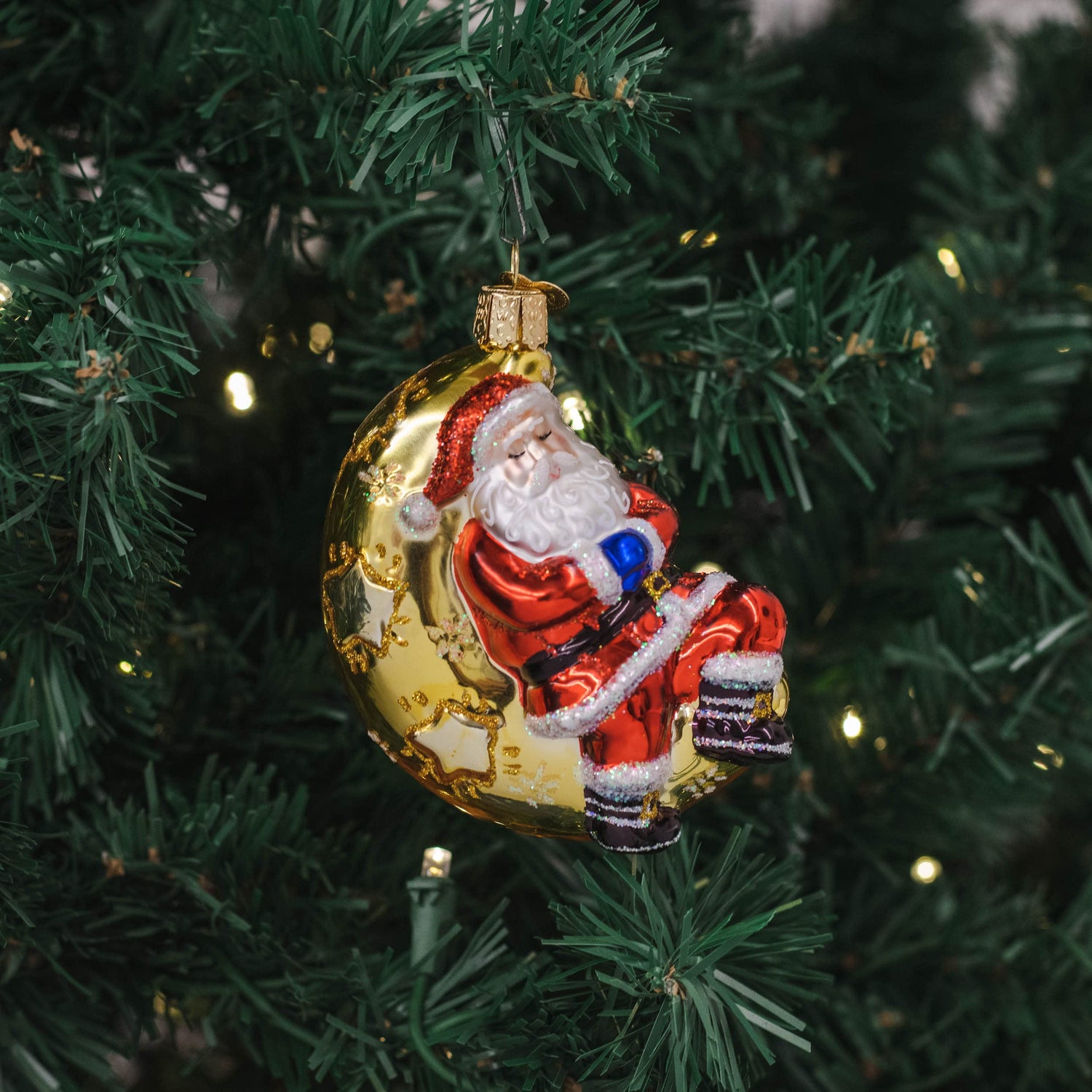 Old World Christmas Moonlight Santa Glass Blown Ornament for Christmas Tree