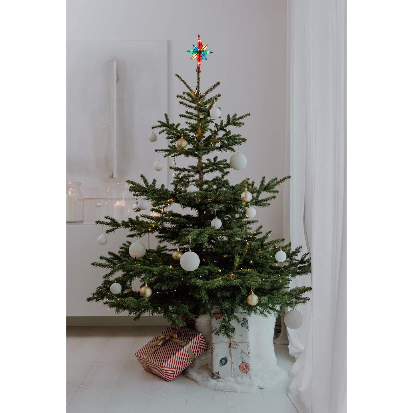 Kurt Adler 10-Light Multicolored Capiz Bethlehem Star Treetop with Gem Center