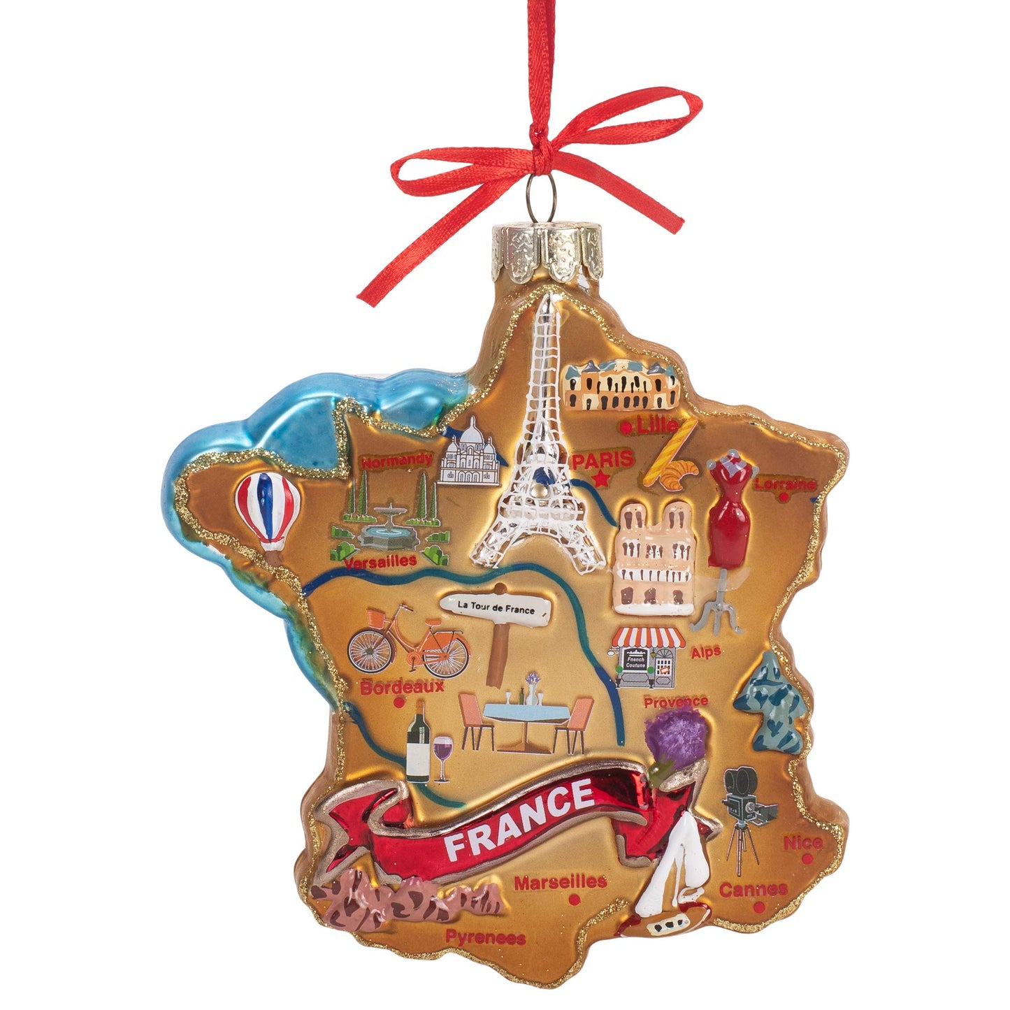 4.75-Inch France Map Glass Ornament