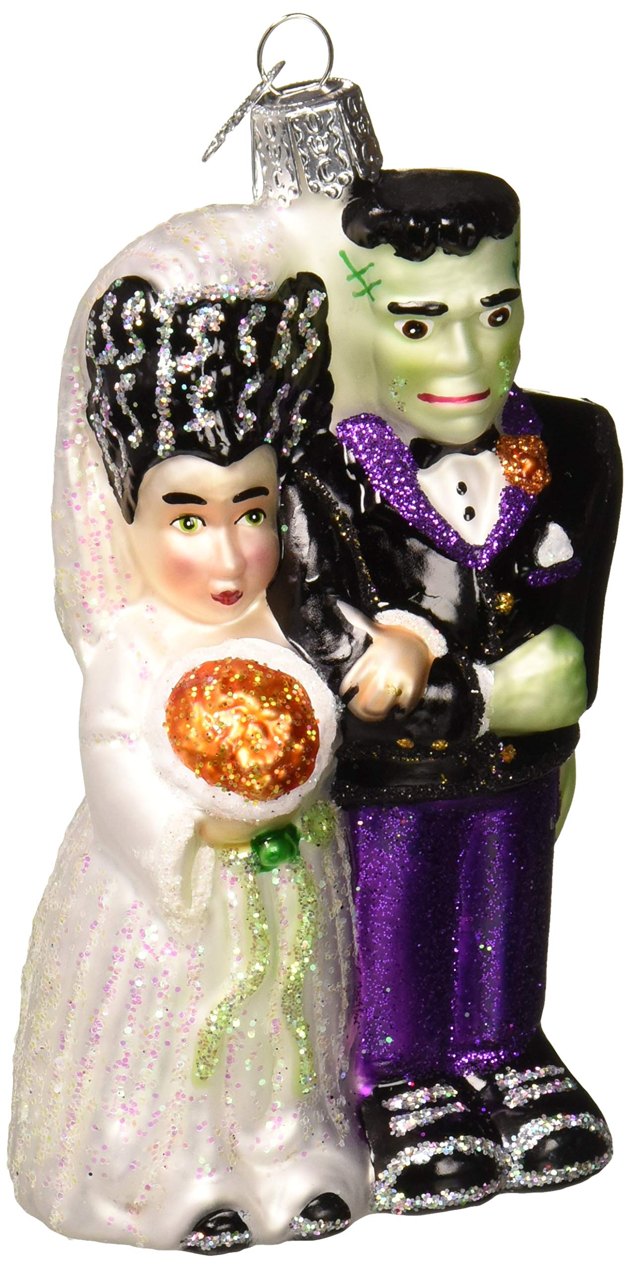 Old World Christmas Frankenstein & Bride Glass Blown Ornament for Christmas Tree, Handcrafted Holiday Decoration, Halloween Collection