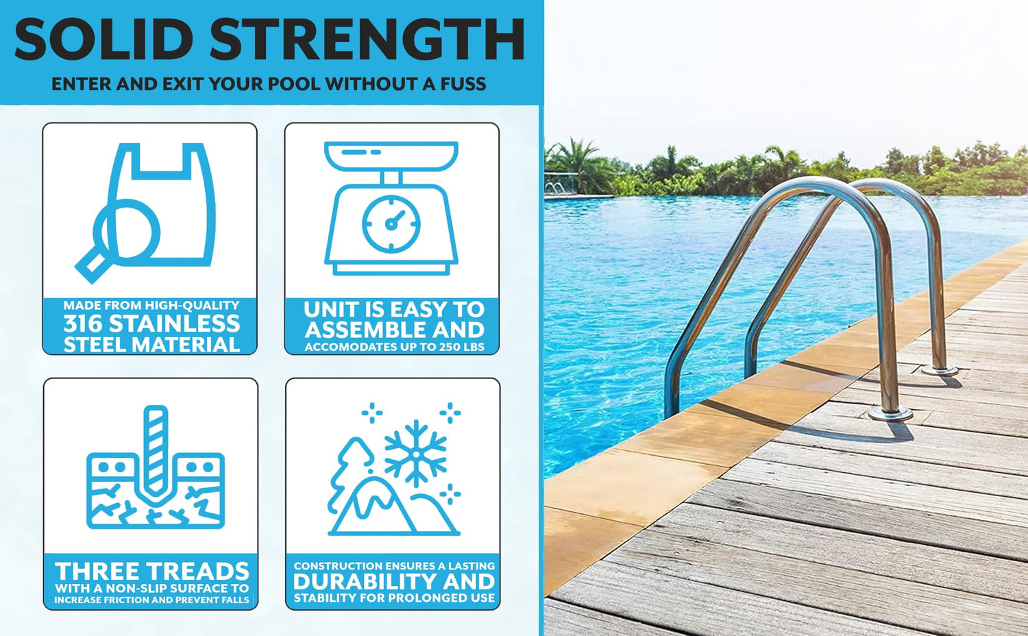 Poolzilla Salt-Friendly Stainless Steel Ladder for In-Ground Swimming Pools