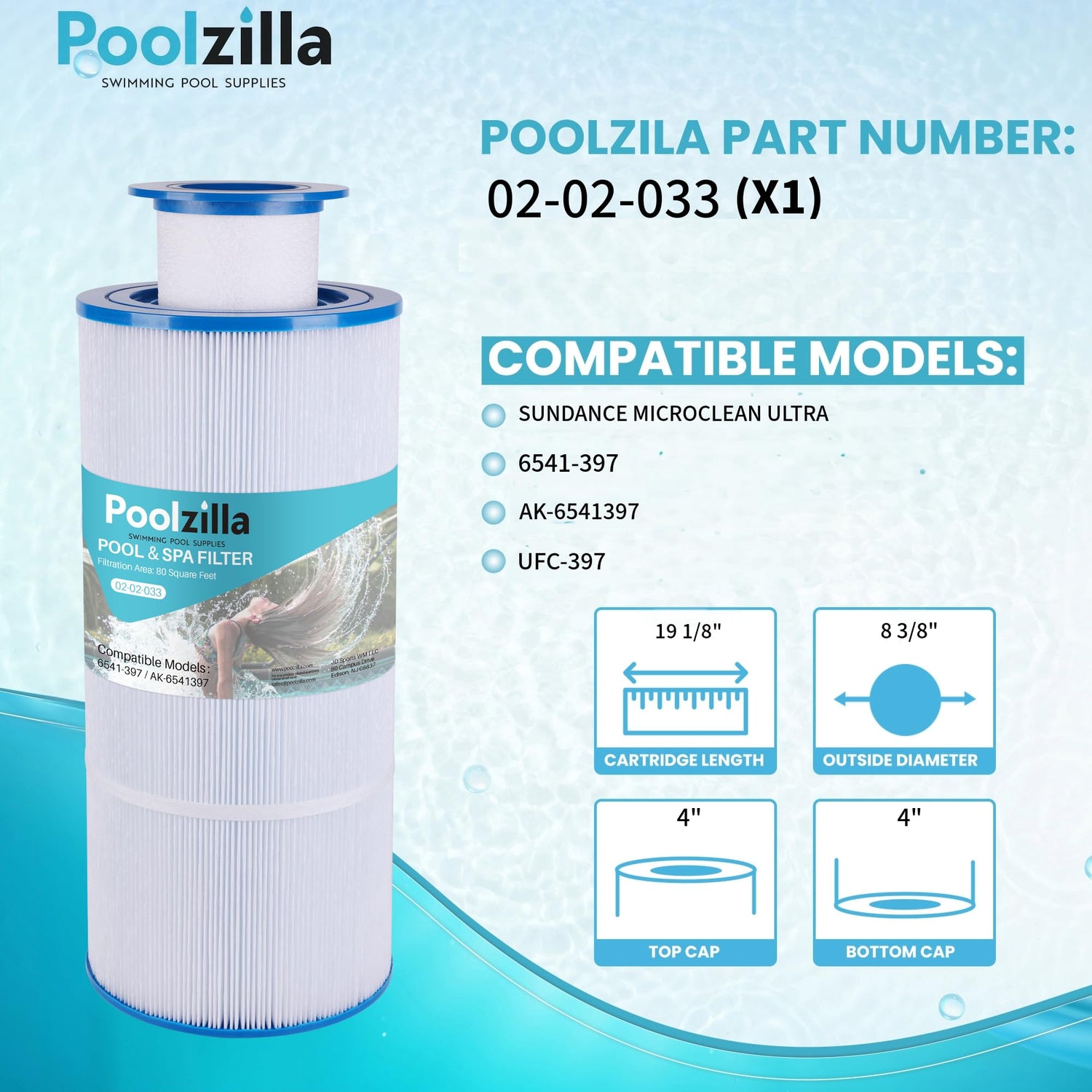 Poolzilla Replacement Pool and Spa Filter for 6541-397, Sundance MicroClean Ultra, Sundance 6541-397, AK-6541397, UFC-397