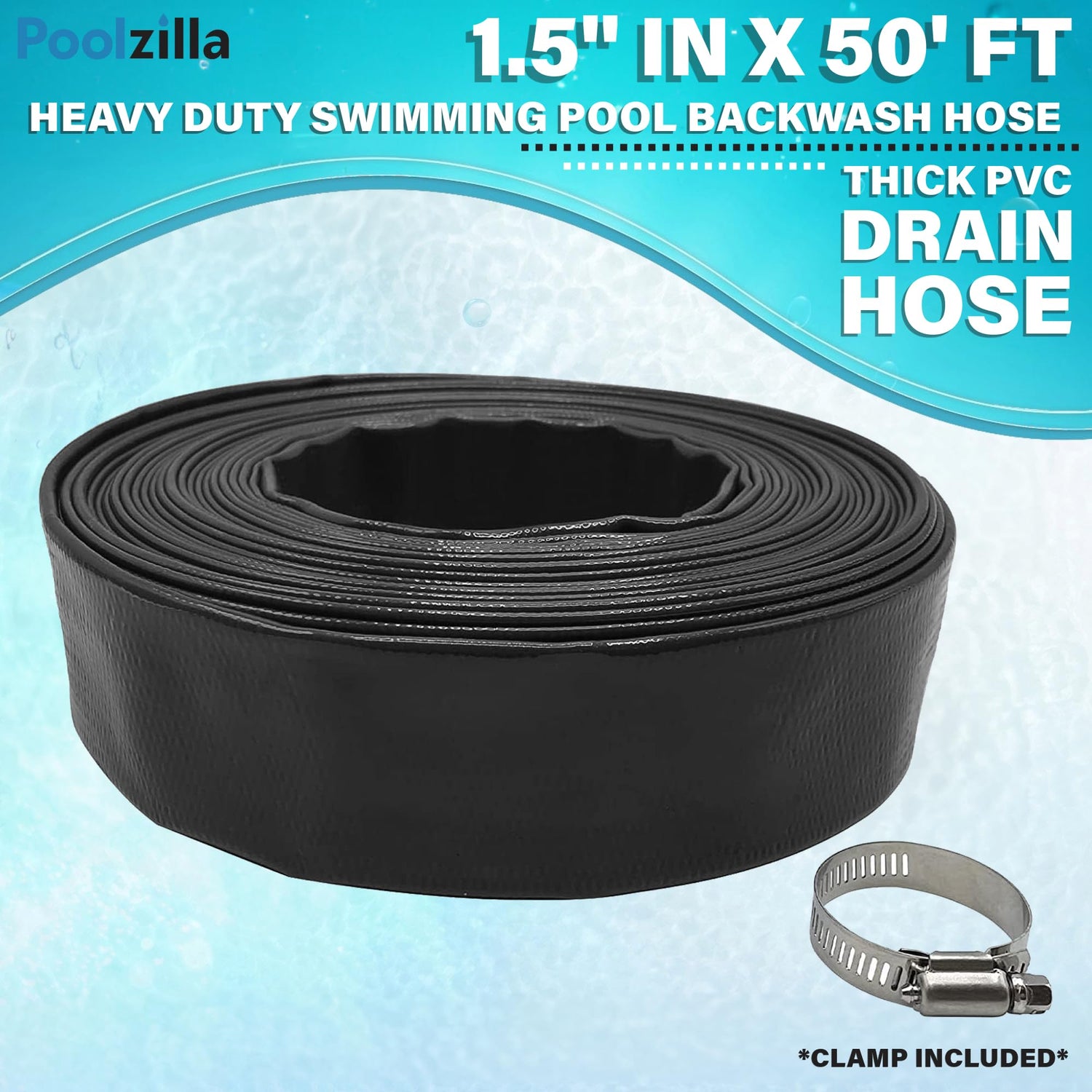 Poolzilla Heavy Duty Swimming Pool Backwash Hose | 1.5