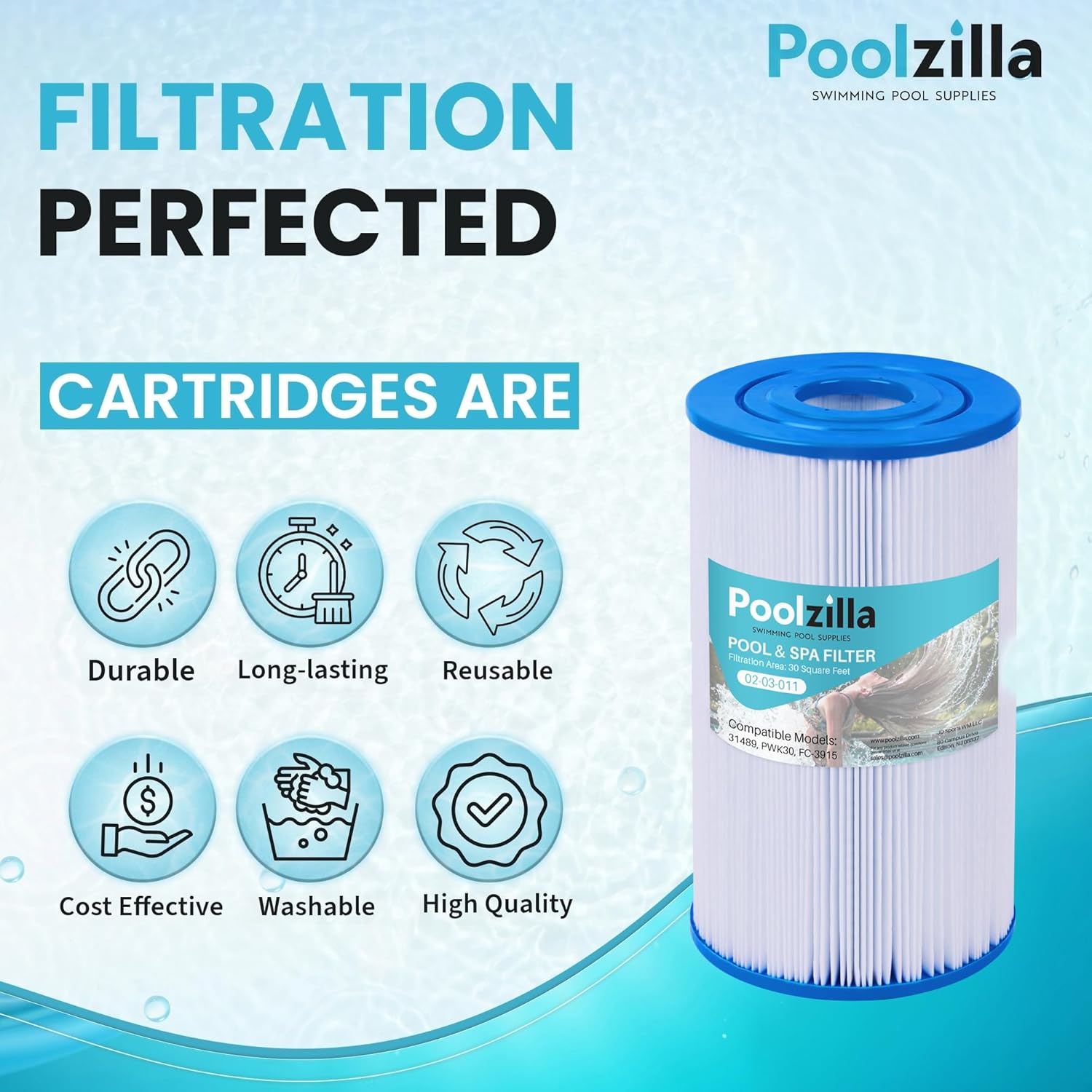 Poolzilla Replacement Spa Filter for C-6430, Pleatco PWK30, Filbur FC-3915, Unicel C-6430, APCC7095, PDC510-AFS, PKW30, SD-01242