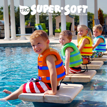 TRC Recreation Super Soft Child Size XS Life Jacket USCG Approved Vinyl Coated Foam Swim Vest for Kids Swimming Pool and Beach Gear, Sunset Orange