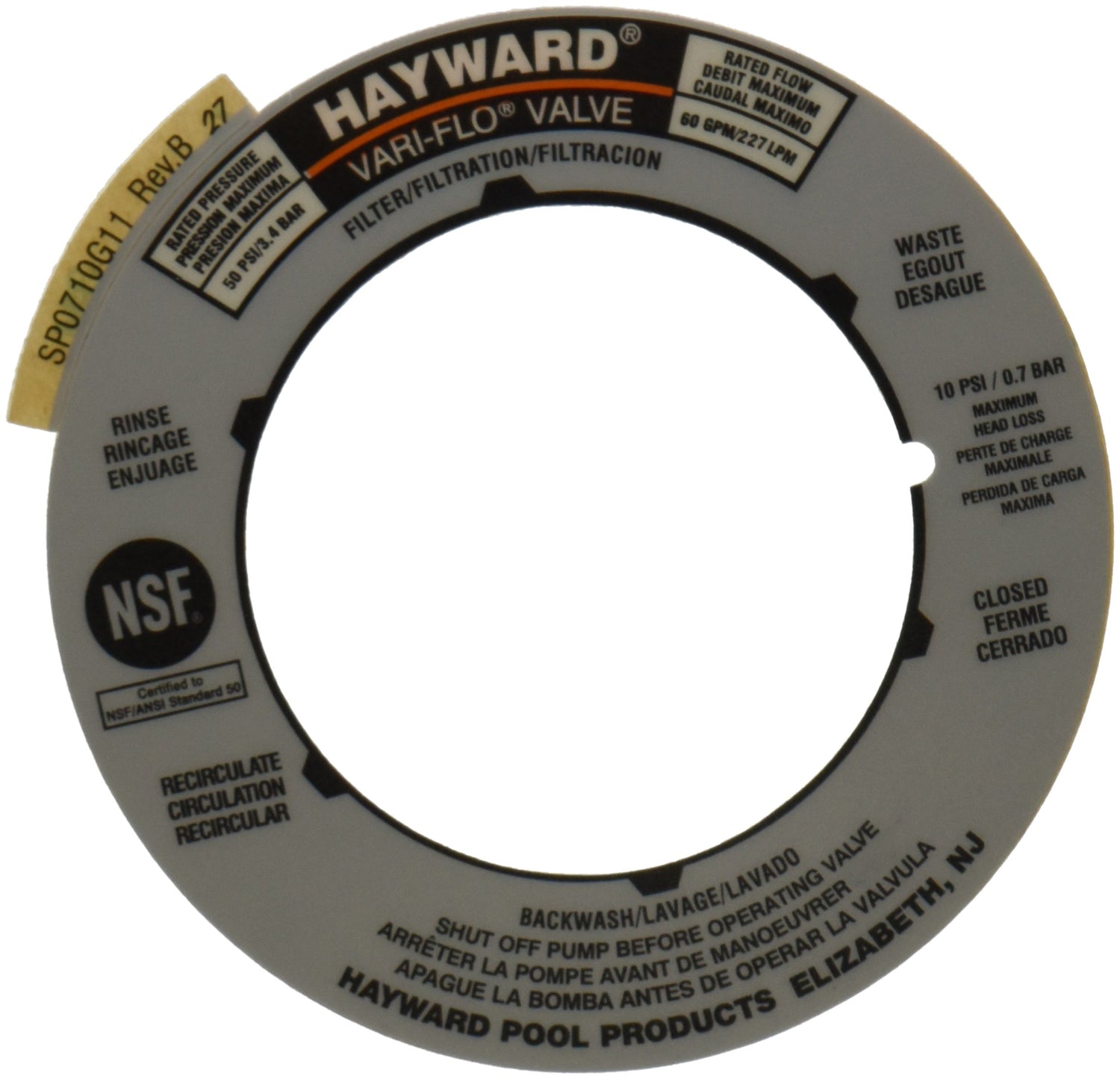 Hayward Label Plate | SPX0710G