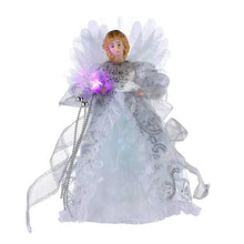 Kurt Adler CUL Fiber Optic LED Angel Christmas Treetop Figurine, 12-Inch, White and Silver