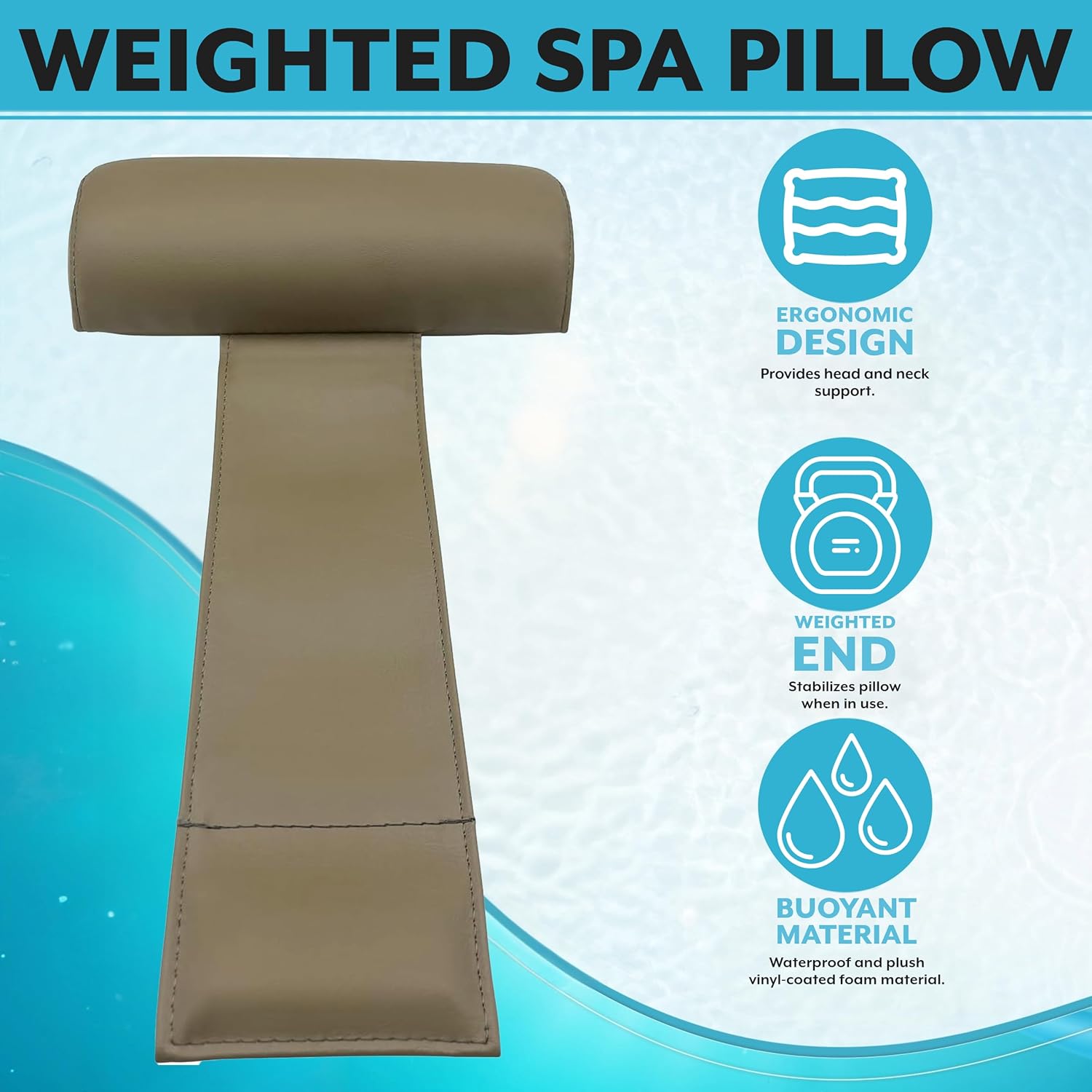 Poolzilla Beige Spa Pillow for Outdoor Hot Tubs